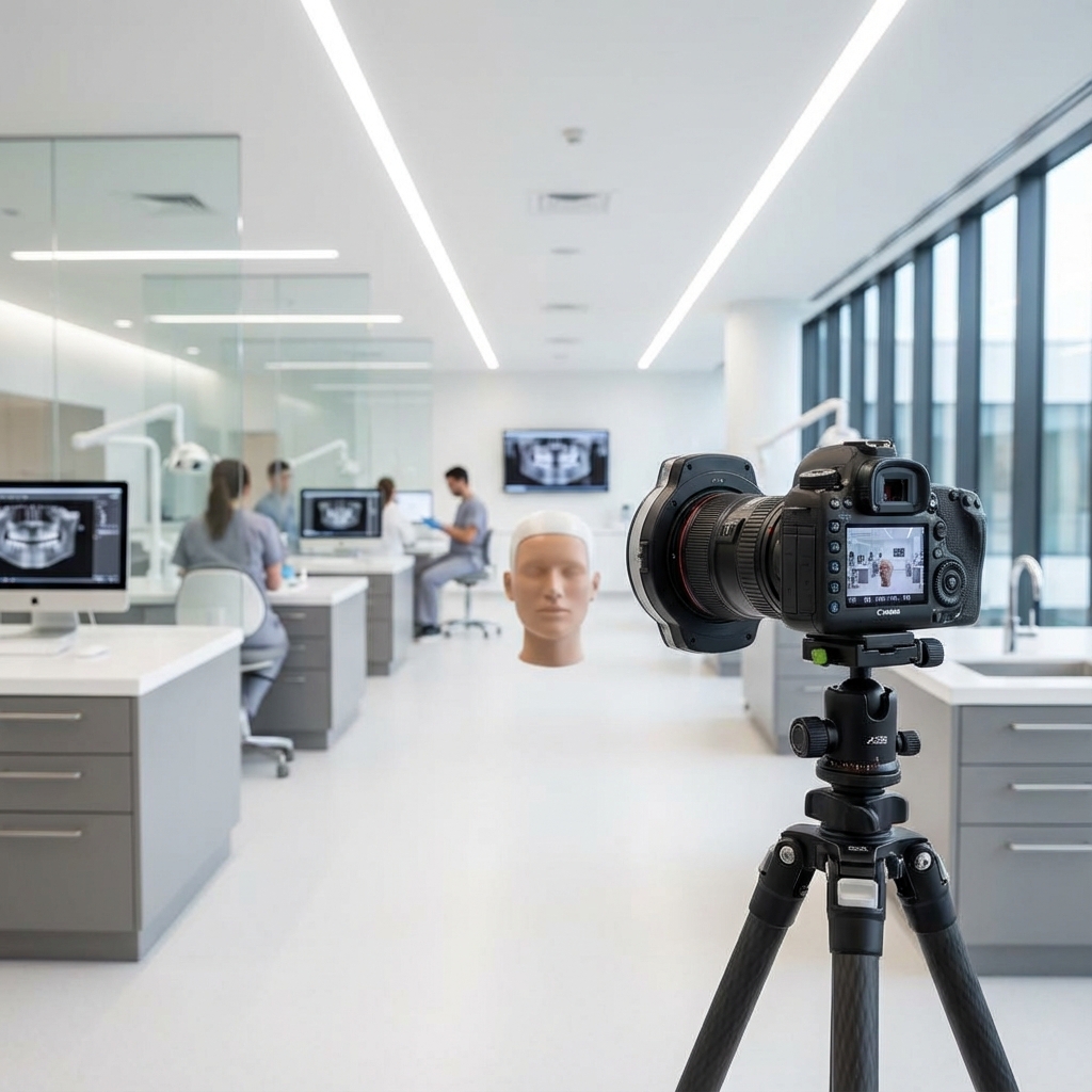 Consultório odontológico moderno com equipamento de fotografia profissional
